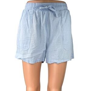 Saks Fifth Avenue Blue Linen High Waist Elastic Waist Pockets Sweat Shorts Sz M